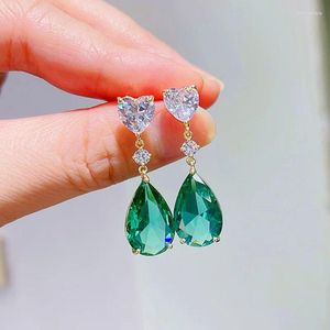 Boucles d'oreilles créoles tendance couleur or vert bleu goutte d'eau Vintage Simple cristal pour femmes, bijoux de fête, cadeau, vente en gros
