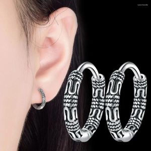 Boucles d'oreilles créoles en argent Sterling S925 pour femmes, bijoux à la mode de haute qualité, noir thaïlandais, tendance, rondes et simples, vente en gros