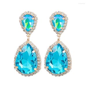 Boucles d'oreilles créoles en gros larme Studing couleurs turquoise avec cristal clair strass balancent tendance luxe femmes bijoux