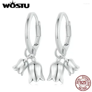 Boucles d'oreilles créoles WOSTU 925 en argent Sterling muguet fleur oxydée oreille pour femmes bijoux fins cadeau quotidien