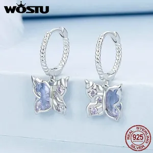 WOSTU – boucles d'oreilles papillon originales en argent Sterling 925, avec verre Transparent, 9.5mm, bijoux fins pour femmes, cadeau