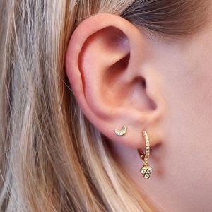 Hoop Huggie Minimalist Three Stone Dots Dangle Charm Earring Gold Filled Vermeil 925 Sterling Silver Delicate Elegance JewelryHoop HoopHoo