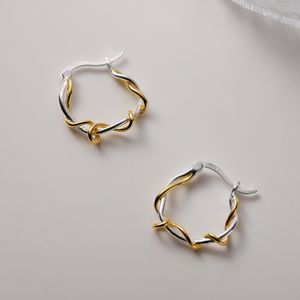 Hoop Huggie Silverology Real 925 aretes de vid de seda de plata esterlina adecuados para mujeres aretes redondos irregulares de dos colores Joyería minimalista en 230724