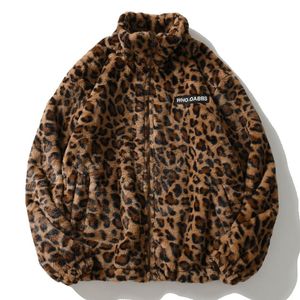 Hop Lambswool Hip Sherpa Chaqueta para hombre Mens Streetwear Patrón de leopardo Cardigan Coats Invierno Haruku Flower Pareja Outwear