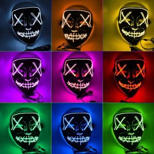 Máscaras de terror Máscara brillante LED de Halloween Disfraz de elección de purga V Fiesta de DJ Máscaras iluminadas que brillan en la oscuridad 10 colores 970