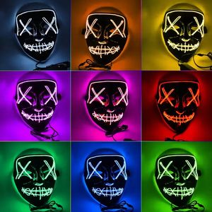 Masques d'horreur Halloween LED Masque brillant V Purge Costume électoral DJ Party Light Up Masks Glow in Dark 10 Couleurs