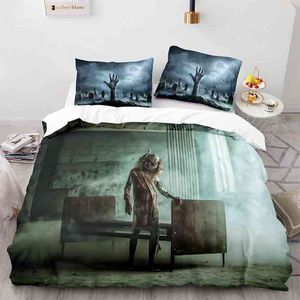 Juego de funda de edredón con tema de terror, ropa de cama gótica espeluznante para adolescentes, adultos, hombres, edredón de Halloween de terror King/queen/tamaño completo