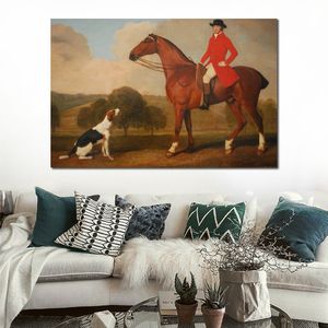 Lienzo de caballo, pintura de George Stubbs, caballo, hombre, perro, retrato ecuestre de John Musters, decoración clásica hecha a mano para el hogar y la Oficina