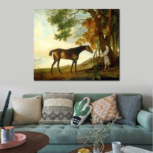 Cheval toile Art George Stubbs peinture requin avec son entraîneur prix fait à la main classique paysage Home Office Decor