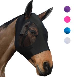 Masque anti-mouches de cheval avec oreilles Confort Élasticité lisse Lycra Grip Soft Mesh Stretch Bug Eye Saver Protection UV XBJK2106