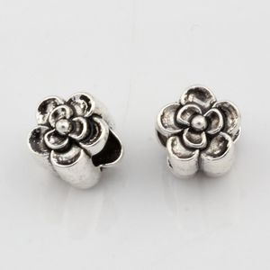 100 Uds. Cuenta espaciadora de agujero grande de flor de aleación de plata antigua para hacer joyería, pulsera, collar, accesorios DIY 9x9x9,5mm