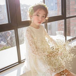 Caliente 2020 primavera nuevo modelo niñas encaje bordado de manga larga vestido de princesa ropa para niños pequeños hueco de una pieza X30 Q0716