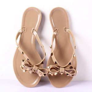 Sandalias 2022 Moda Mujer Flip Flops Zapatos de verano Cool Beach Big Bow Flat Brand Jelly Girls Tamaño 36-41