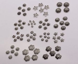 300 Uds. Tapa de cuentas de flores de 14 estilos de aleación de plata antigua para accesorios de joyería (mm30)
