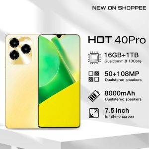 Hot 40 Pro Smartphone 6,8 pouces HD Android Phone Mobile Liblomed Doudal Dual SIM Carte 2 Go 16 Go de téléphone portable