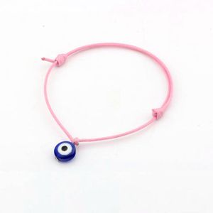 50 pulseras de mal de ojo – pulseras ajustables de cera rosa con dijes de cuerda, pulseras de cuentas de ojo de la suerte