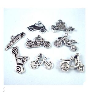 160 unids Aleación de plata Antigua Motocicleta mixta, coche, colgantes de encanto de bicicletas para joyería que hace collar de pulsera DIY Accesorios