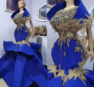 ¡CALIENTE! Aso Ebi Mermaid Tallas grandes Vestidos de baile African Luxury Royal blue Beaded Lace Black Girls African Party vestidos de noche