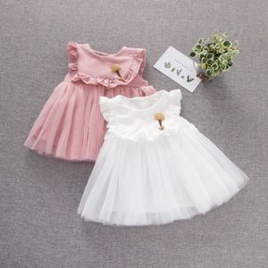 Ventes chaudes Bébé Filles Enfants TuTu Mignon Robe Bébé Filles Vêtements Rose Blanc 2 Couleurs D'été Printemps Princesse Robe Enfants Vêtements