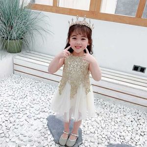 Caliente bebé niñas chaleco vestido 2020 nueva versión coreana de verano princesa encaje bordado gasa vestidos niños pequeños lindo vestido de verano X439 Q0716
