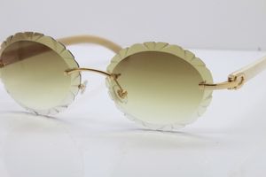 Lunettes de soleil rondes naturelles véritables blanches nouvelles lunettes vintage 8200761 sans monture unisexe lunettes de conduite en plein air attitude accessoires de mode