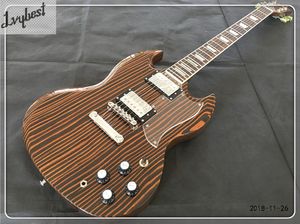 customised electric guitar zebra wood grain natural color finishedchrome parts transparent pickguard