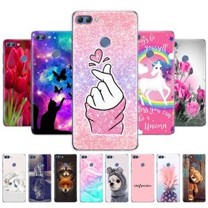 Pour Huawei Y9 2018 étui peint silicone souple TPU couverture de téléphone arrière pour Huawei Y9 Coque Coque complète 360 Coque de protection pare-chocs