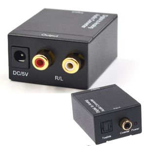 Freeshipping Hot Digital Adaptador óptico coaxial L / R RCA Toslink señal a analógico convertidor de audio convertidor + 1M cable de fibra