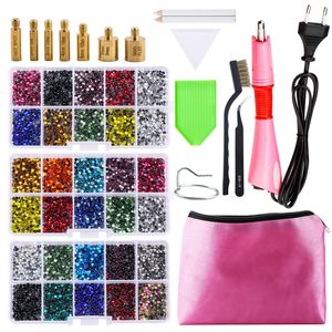 Hot Fix Rhinestones Set EU/US PLUG Hotfix Applicator 7 Tips Iron-on Crystal Glass Rhinestone Strass For Garment Decorations