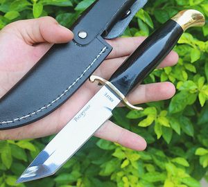 Hot M6676 Cuchillo recto de supervivencia al aire libre D2 Satén / Espejo polaco Tanto Blade Madera de color negro con mango de cabeza de latón Cuchillos tácticos de hoja fija