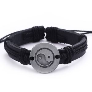 Hommes chauds Yin et yang Wrap cuir Infinity unisexe bracelet à breloques rétro bijoux cadeau femmes hommes