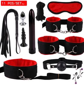 Juguetes sexuales para mujer, juegos para adultos, látigo de mano, mordaza para la boca, cuerda de Metal, tapón Anal, juego de Bondage Bdsm, vibrador con tapón Anal de cuentas