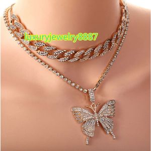 Chaud nouveau Design européen INS colliers Bling strass cristal femmes hanches houblon papillon collier Tennis chaîne bijoux collier