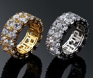Bagues pour hommes hip-hop avec pierres latérales Double rangées de petits anneaux Grands anneaux de fête en pierre CZ Taille 7-11