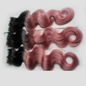 Hot Ombre Tape in Human Hair Extensions Remy 80pcs Brazilian body wave Skin Weft tape hair extensions Human Tape Hair Extensions 200g