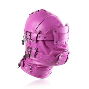 Masque de privation sensorielle en cuir PU souple verrouillable rose vif de bondage # R52