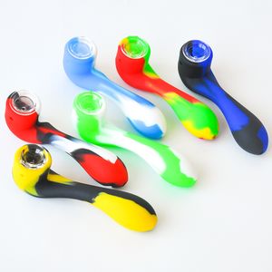 Pipe à main en silicone portable chaude Pipe à fumer Pipe à fumer colorée avec bol en verre Dab Rigs plates-formes pétrolières