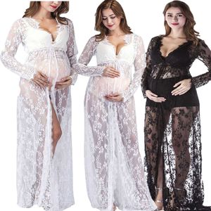 Femmes enceintes photo dentelle robe longue femmes enceintes avant ouverture dentelle robe de nettoyage robe mince femme Q231202