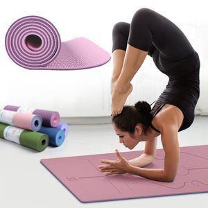 Vente chaude 183 * 61cm TPE Non-Slip Position Line Fitness Tapis De Yoga Double Couche 6mm Écologique Insipide Perdre Du Poids Exercice Tapis De Santé