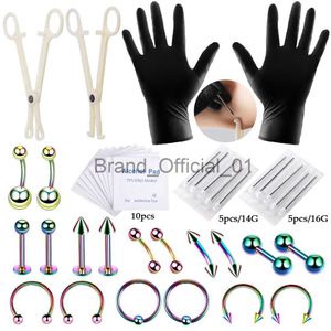 Hot Sale 1Set Tongue Eyebrow Nose Belly Button Body Piercing Rings Clamping Ball Gloves Needles Tool Kit Ball Studs Professional x0808