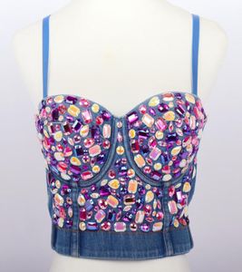 Vente chaude 2020 Fashion Denim Rhines Camisole Camisole Corset Bustier Bra Night Club Party Sexy Backless Top Vest Plus taille Jean Crop Top7022771