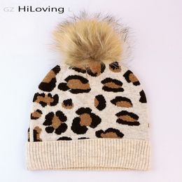 Hot Sale-2020Trendy 100% vraie fourrure raton laveur pompon hiver bonnets chapeaux léopard chapeaux femmes européenne laine crâne casquette chez les femmes