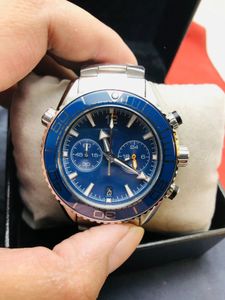 Offre spéciale 2023 Super montre de sport pour hommes, étanche, mouvement à quartz, chronographie, acier inoxydable, lunette en céramique bleu océan, calendrier saphir, tous les cadrans fonctionnent