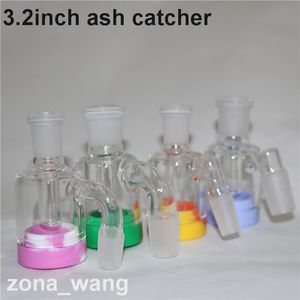 narguilés 3.2inch Glass Ash Catcher avec récipient en silicone détachable de 7 ml pour mini plate-forme pétrolière dab 14mm 18mm ashcatcher bong