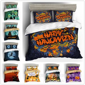 Gran oferta, juegos de cama con estampado 3D de Halloween, funda de almohada, funda de edredón, juego de tres piezas, edredones de cama de marca, conjuntos elegantes