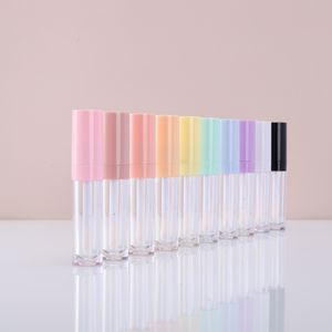 Vente Flash Tube de brillant à lèvres transparent vide de 8ml, avec brosse à pied de grande biche, grand emballage rond en plastique pour brillant à lèvres, récipient de rouge à lèvres liquide à faire soi-même