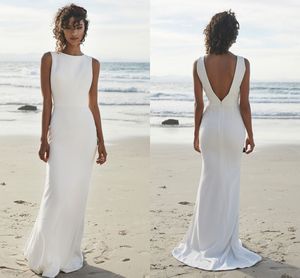Gran oferta vestido de novia de playa barato 2020 largo hasta el suelo vestidos de novia de satén blanco/marfil romántico elegante vestido de novia bohemio