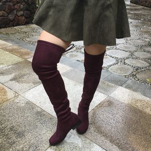 Gran oferta-Botas por encima de la rodilla de tacón plano para mujer, botas altas hasta el muslo cómodas a la moda, zapatos de invierno 2019 de talla grande, negro, gris, Winered