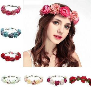 Vente chaude Imitation Rose Bride's Flower Crown Children's Head's Ornements Couronnes de travail manuel Fleurs artificielles Garland