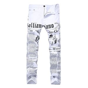 Pantalones vaqueros para hombre, pantalones vaqueros ajustados rectos para hombre, pantalones pitillo de Color blanco, pantalones vaqueros a la moda con estampado de letras, pantalones vaqueros para hombre